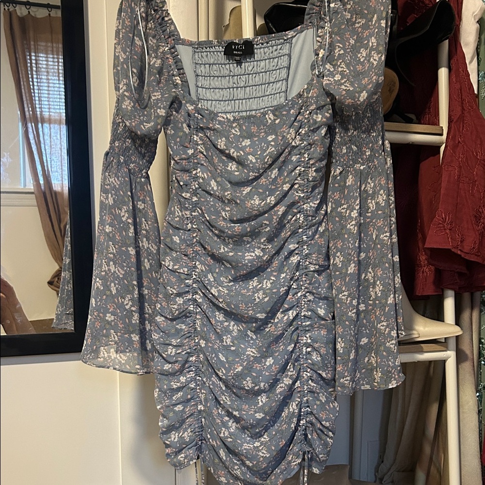 Vici Floral Long Sleeve Dress in Blue and Pink